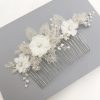 Beads & Beyond Isabella Opal Crystal Flowers And Silver Lace Leaves Hair Comb New