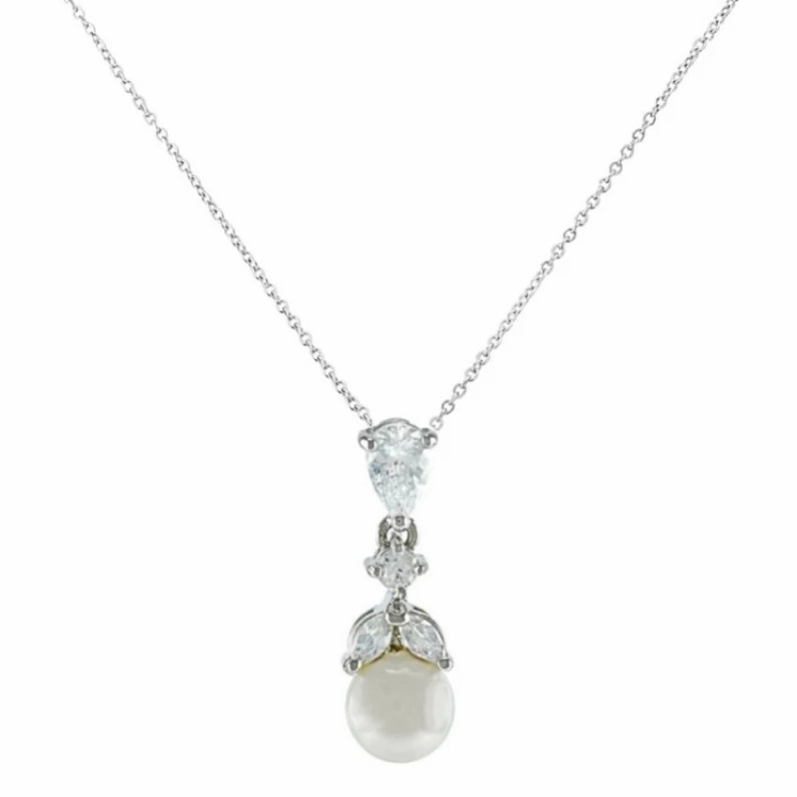 Lace & Favour Elegance Crystal And Pearl Wedding Pendant Necklace Best