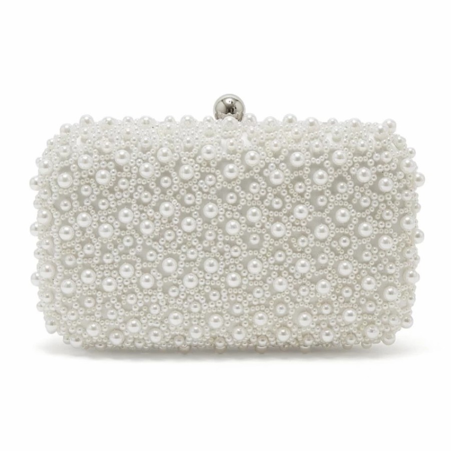 Rainbow Club Rainbow Club Cora Dyeable Ivory Pearl Embellished Box Clutch Bag New