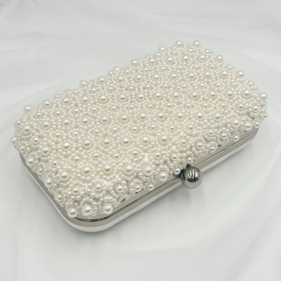 Rainbow Club Rainbow Club Cora Dyeable Ivory Pearl Embellished Box Clutch Bag New