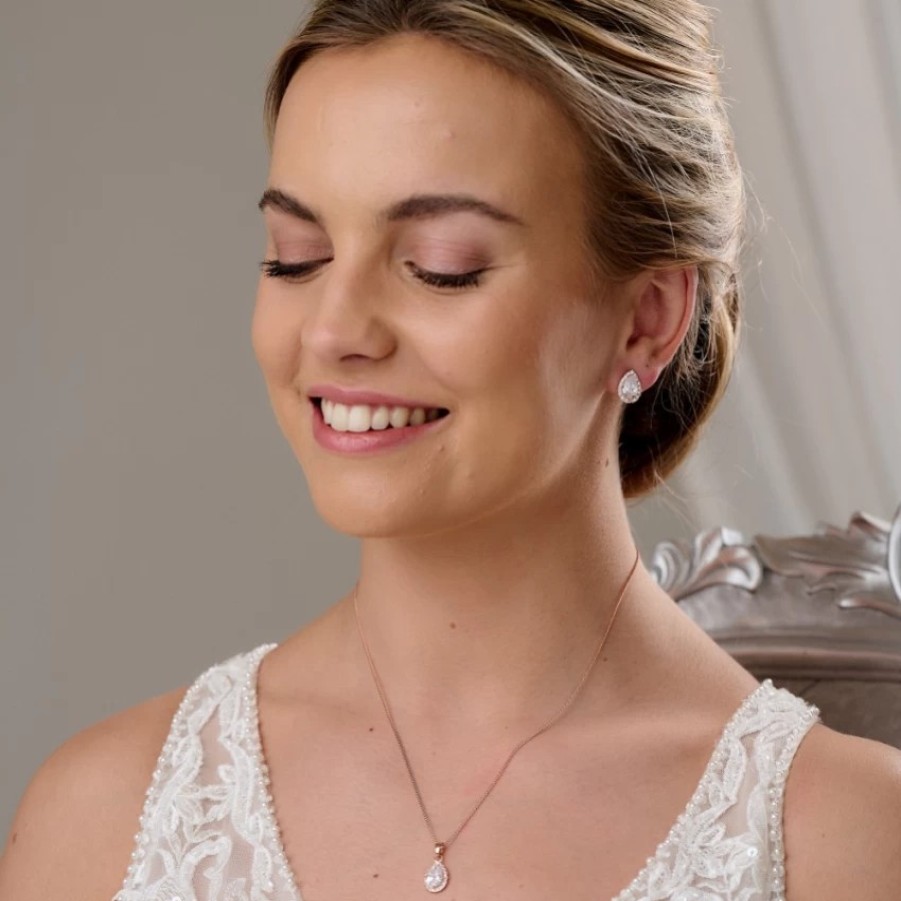 Lace & Favour Lulu Rose Gold Crystal Stud Wedding Jewellery Set Online