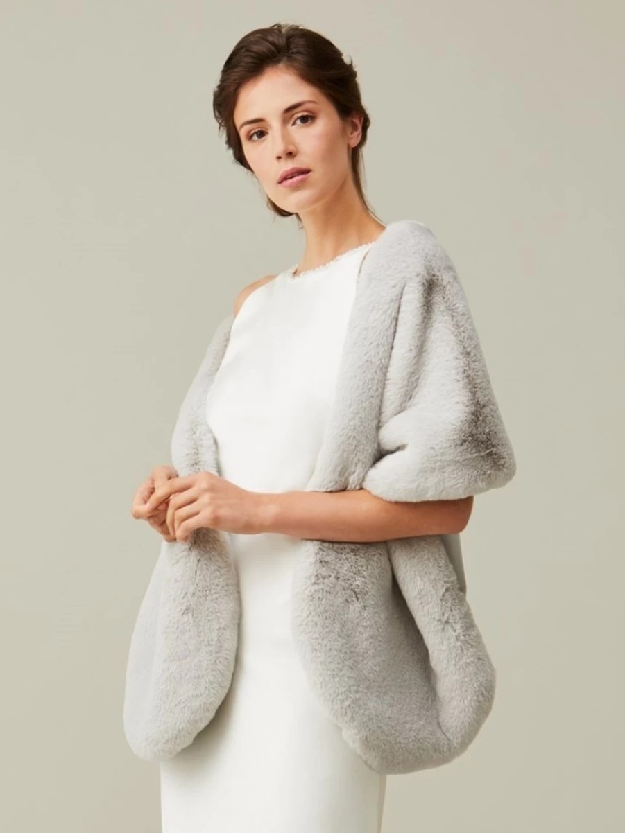 Helen Moore Helen Moore Mist Grey Long Faux Fur Stole Online