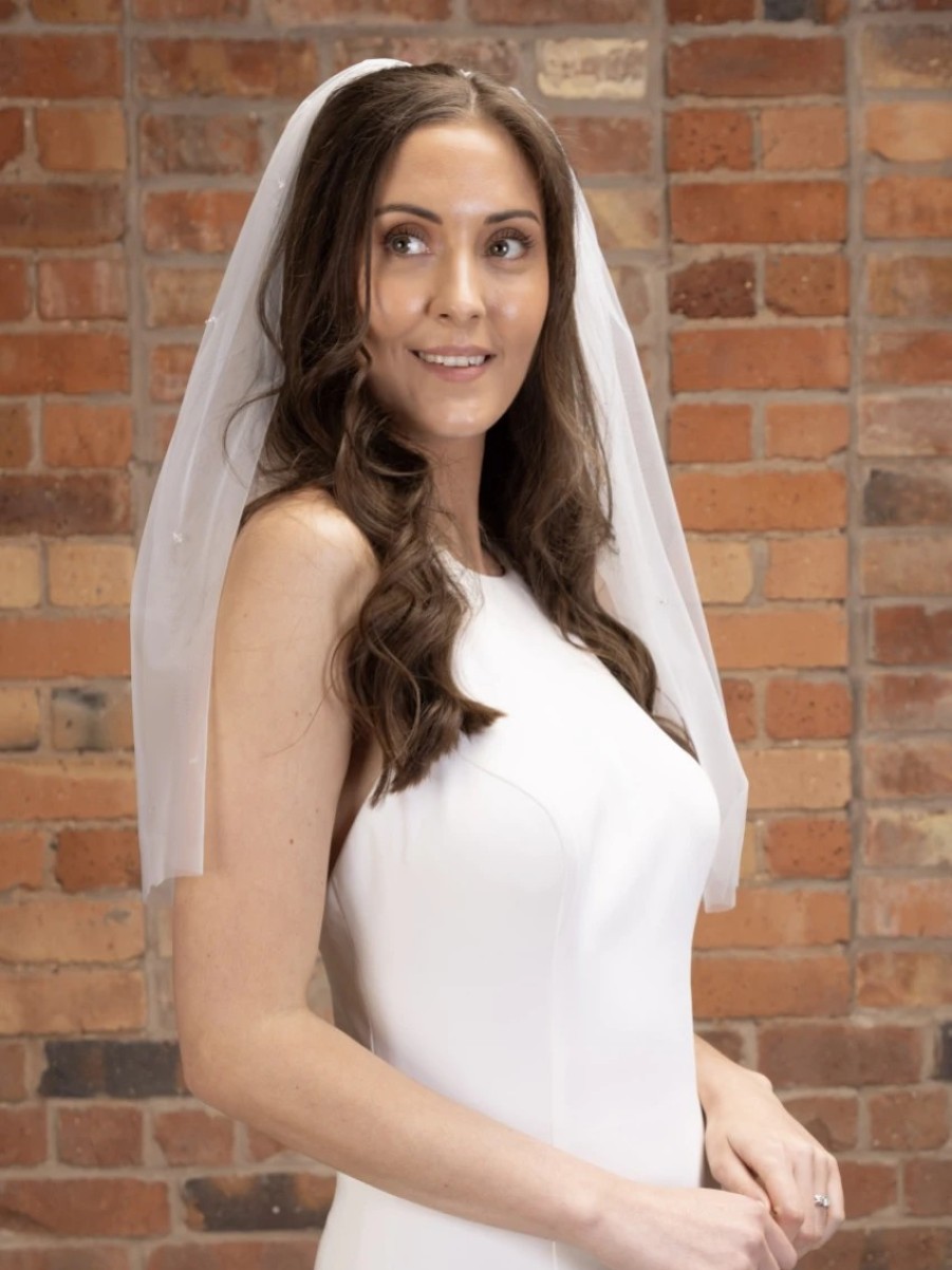 Perfect Bridal Perfect Bridal Ivory Single Tier Cut Edge Scattered Crystal Short Veil Best