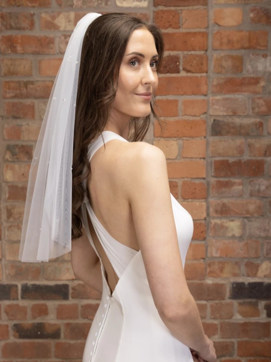 Perfect Bridal Perfect Bridal Ivory Single Tier Cut Edge Scattered Crystal Short Veil Best