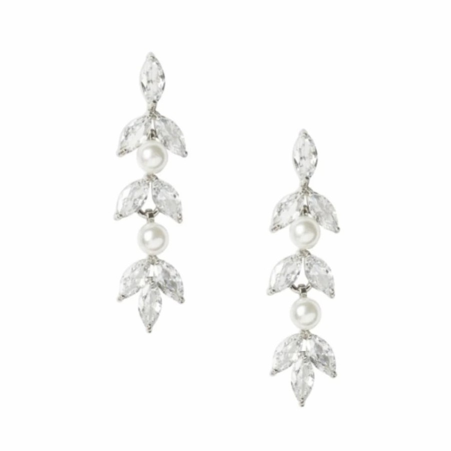 Lace & Favour Amalia Silver Cubic Zirconia And Pearl Drop Earrings New