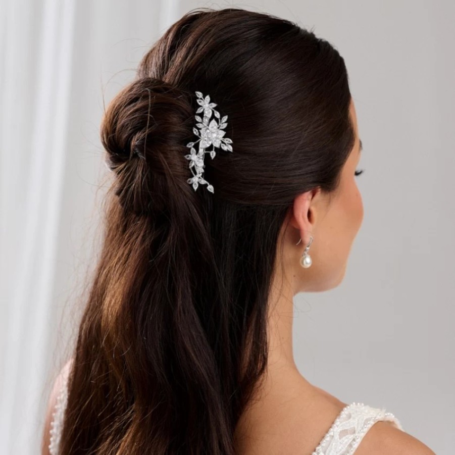 Lace & Favour Sierra Silver Floral Crystal Wedding Hair Clip Best