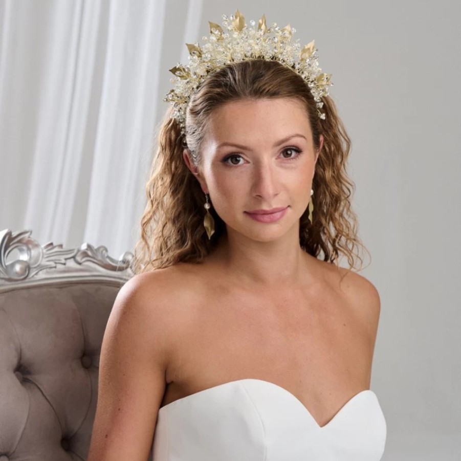 Arianna Arianna Lilibet Statement Leaf, Pearl And Crystal Bridal Crown Ar763 Hot