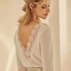 Bianco Evento Bianco Ivory Knitted Lace V Back Long Sleeve Bridal Jumper E344 Clearance