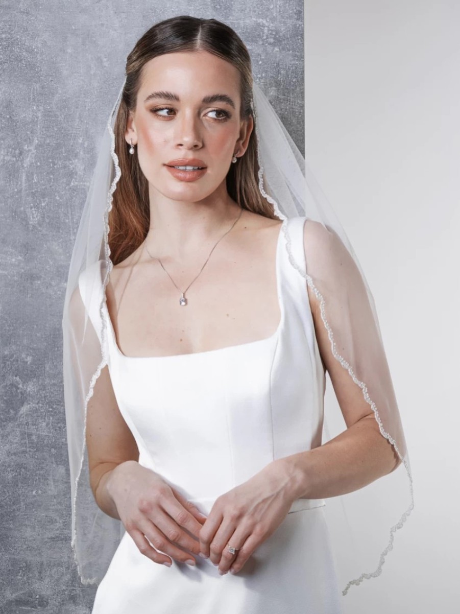 Rainbow Club Rainbow Club Gazania Embroidered Scalloped Edge Waist Length Veil Clearance