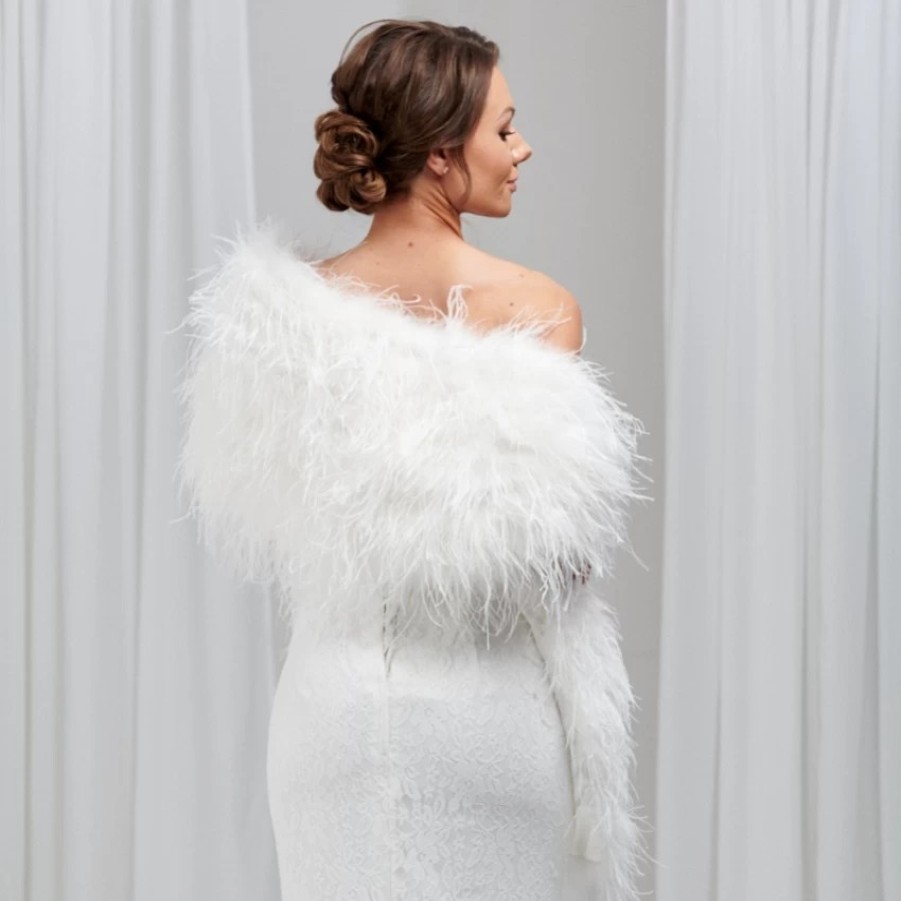 Beverly Hills Audrey Ivory Long Ostrich Feather Bridal Stole Hot