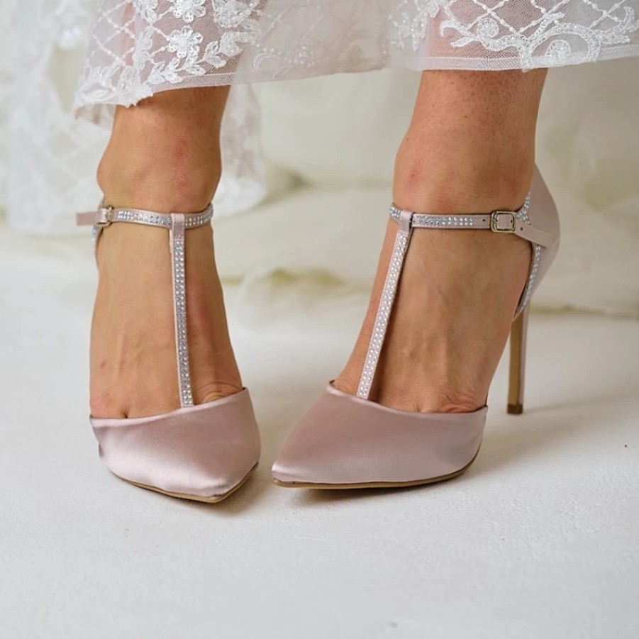 Perfect Bridal Perfect Bridal Jessica Taupe Satin High Heel Diamante T-Bar Shoes Best