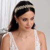 Lace & Favour Tuscany Gold Crystal Leaves And Pearl Wedding Headband New