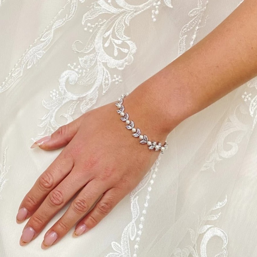 Lace & Favour Amalia Silver Cubic Zirconia And Pearl Wedding Bracelet Best