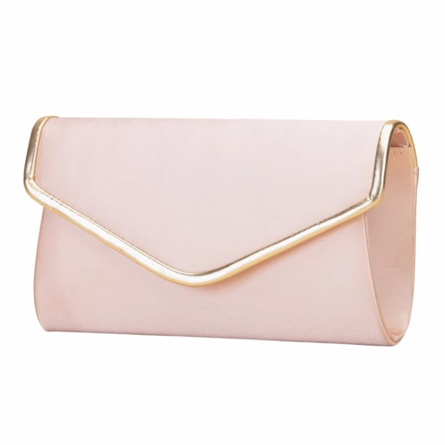 Perfect Bridal Perfect Bridal Sandi Blush Satin And Gold Leather Envelope Clutch Bag Wholesale