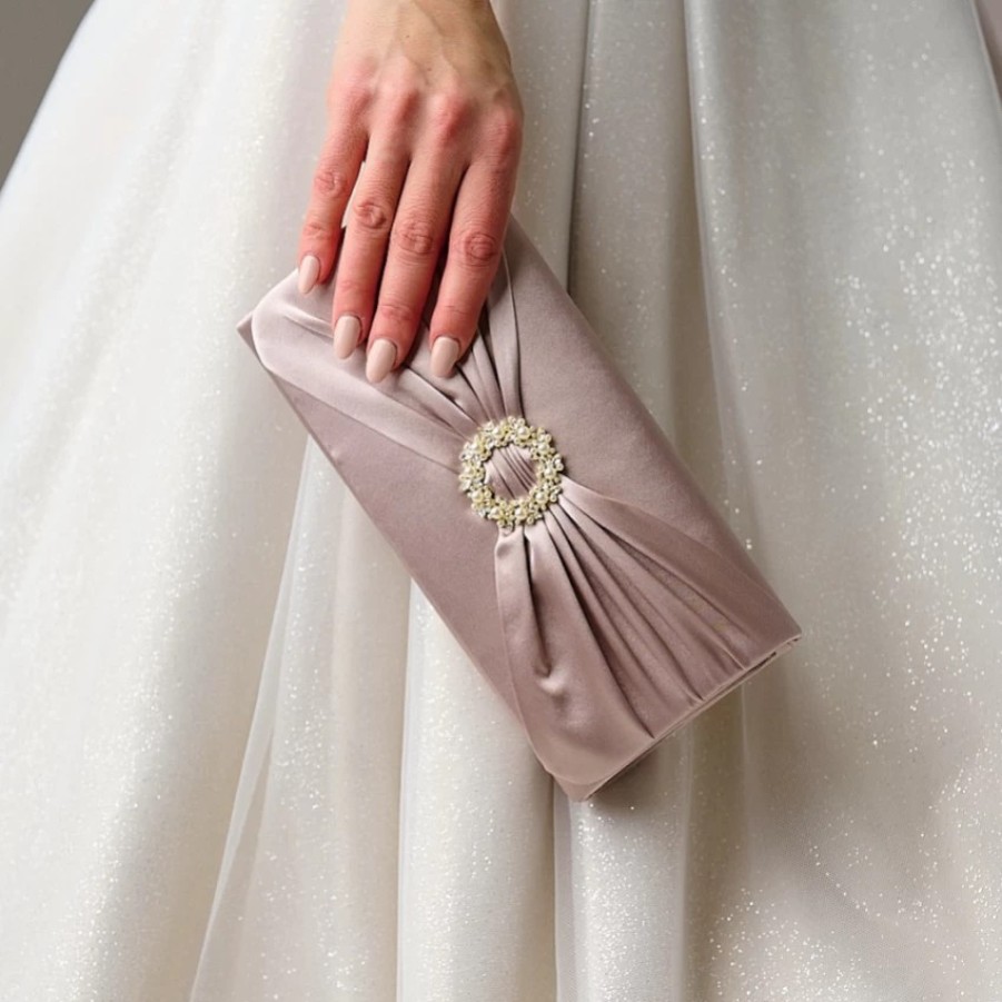 Perfect Bridal Perfect Bridal Harlow Taupe Satin Pearl Brooch Clutch Bag Online