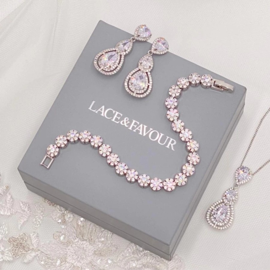 Lace & Favour Claverley Round Crystal Embellished Wedding Bracelet Wholesale