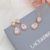 Lace & Favour Zara Rose Gold Teardrop Crystal Wedding Jewellery Set Hot