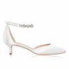 Perfect Bridal Perfect Bridal Eliza Dyeable Ivory Satin Embellished Ankle Strap Kitten Heels New