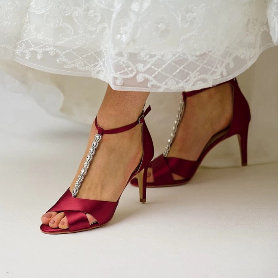 Perfect Bridal Perfect Bridal Ali Berry Satin Crystal Embellished T-Bar Sandals Hot