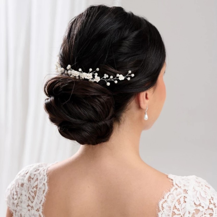 Lace & Favour Confetti Flowers And Pearl Hair Vine On Comb (Silver) Best