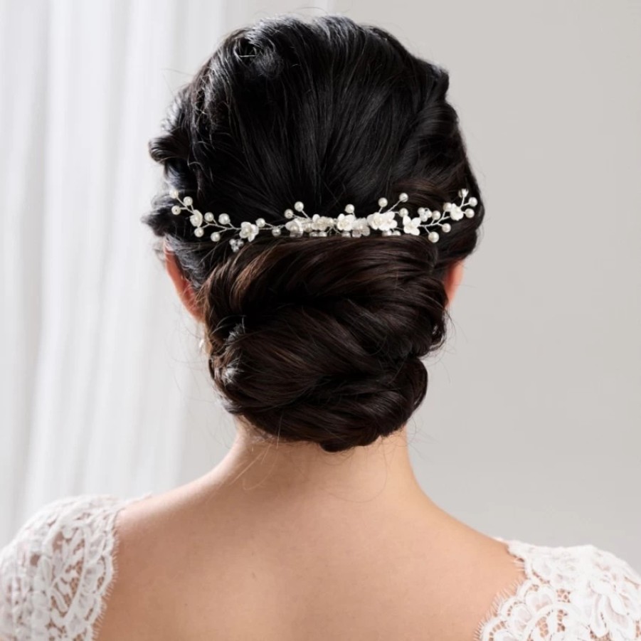 Lace & Favour Confetti Flowers And Pearl Hair Vine On Comb (Silver) Best