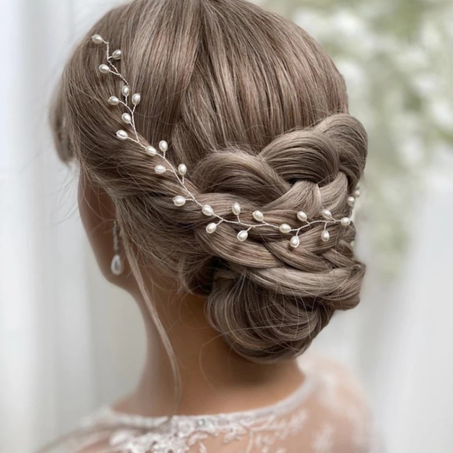 Lace & Favour Aruba Long Delicate Pearl Wedding Hair Vine (Silver) New