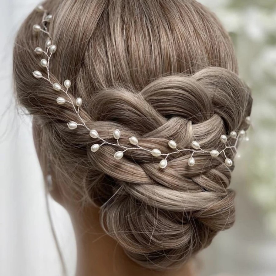 Lace & Favour Aruba Long Delicate Pearl Wedding Hair Vine (Silver) New