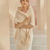 Bianco Evento Bianco Knitted Wedding Shawl With Tassels E383 New