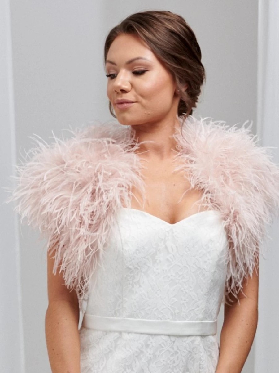 Beverly Hills Hayworth Blush Pink Ostrich Feather Bridal Bolero Clearance