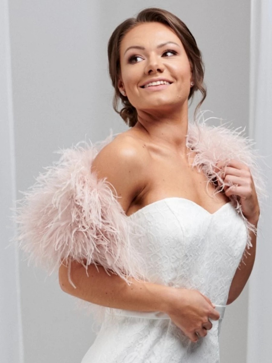 Beverly Hills Hayworth Blush Pink Ostrich Feather Bridal Bolero Clearance