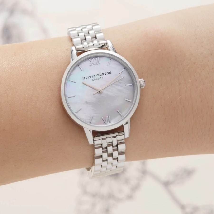 Olivia Burton Olivia Burton Mother Of Pearl 30Mm Silver Bracelet Watch Clearance