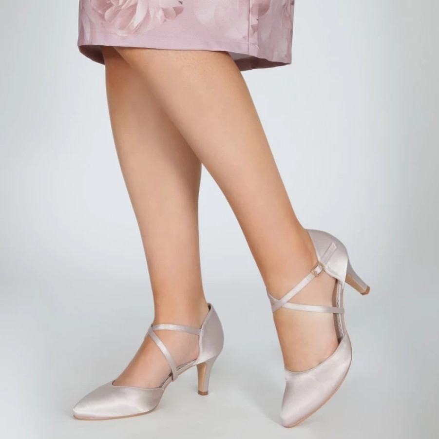 Perfect Bridal Perfect Bridal Sonya Taupe Satin Mid Heel Courts With Crossover Straps Clearance