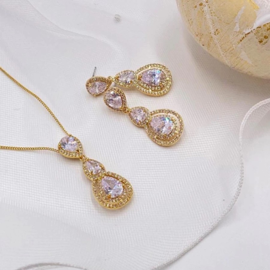 Lace & Favour Alessandra Gold Vintage Inspired Crystal Bridal Jewellery Set Wholesale