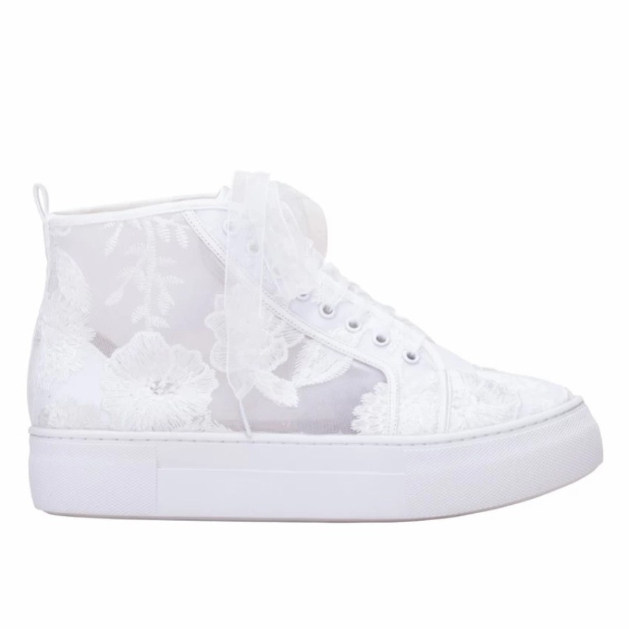 Perfect Bridal Perfect Bridal Cameron Ivory Floral Lace High Top Platform Trainers Online