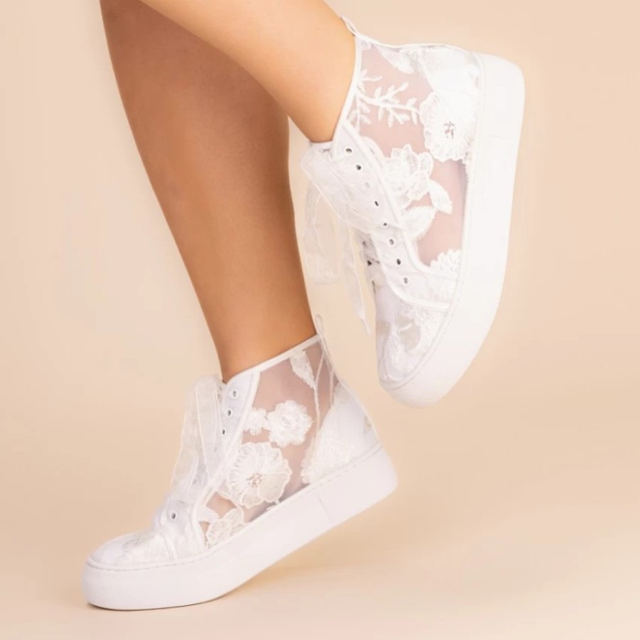 Perfect Bridal Perfect Bridal Cameron Ivory Floral Lace High Top Platform Trainers Online