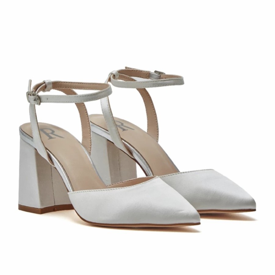 Rainbow Club R Collection Jade Ivory Satin Slingback Ankle Strap Block Heels Hot