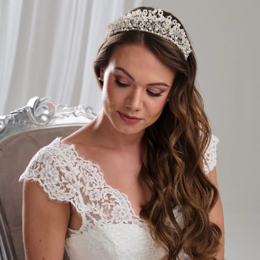 Arianna Arianna Floral Pearl And Crystal Statement Tiara Ar749 Wholesale