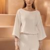 Bianco Evento Bianco Ivory Stretch Crepe 3/4 Sleeve Top E417 Hot