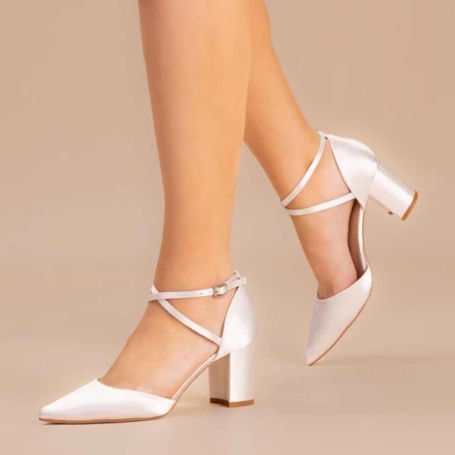 Perfect Bridal Perfect Bridal Maisie Dyeable Ivory Satin Block Heel Cross Strap Court Shoes Hot