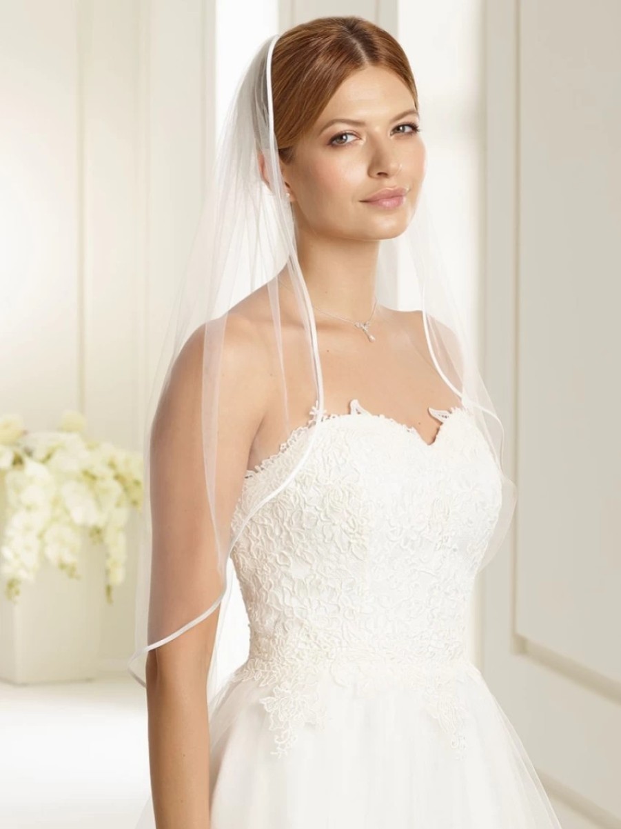 Bianco Evento Bianco Ivory Single Tier Satin Edge Waist Length Veil S136 Hot