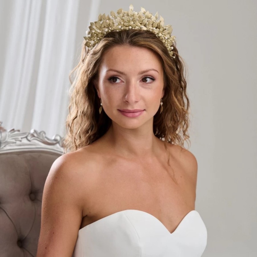 Arianna Arianna Catherine Statement Pearl And Leaves Tiara Ar788 Hot