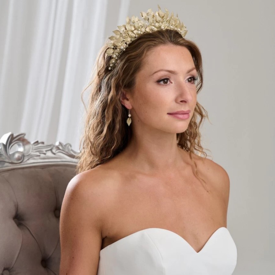 Arianna Arianna Catherine Statement Pearl And Leaves Tiara Ar788 Hot