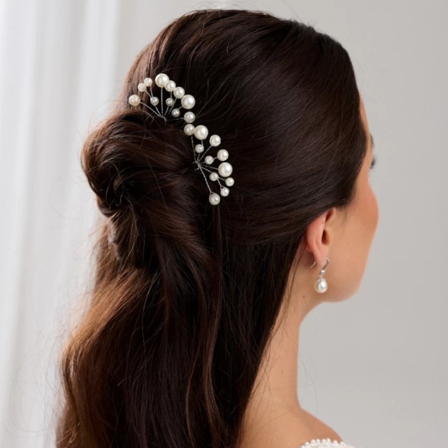 Lace & Favour Polly Ivory Pearl Spray Wedding Hair Pin Hot