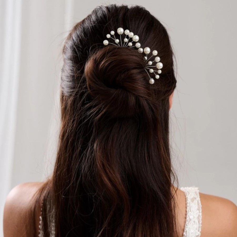 Lace & Favour Polly Ivory Pearl Spray Wedding Hair Pin Hot