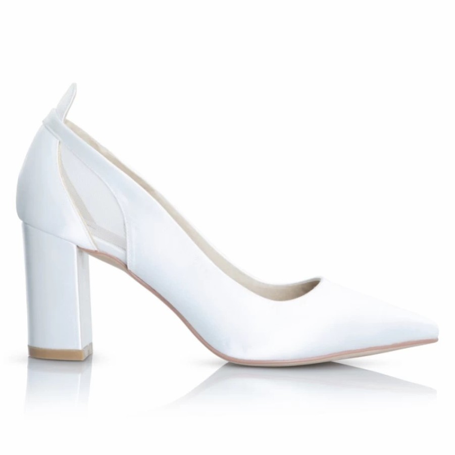 Perfect Bridal Perfect Bridal Layla Dyeable Ivory Satin And Mesh Pointed Block Heel Courts Clearance