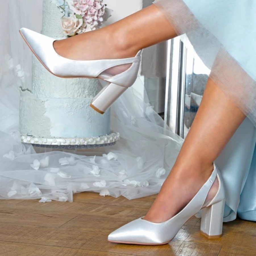 Perfect Bridal Perfect Bridal Layla Dyeable Ivory Satin And Mesh Pointed Block Heel Courts Clearance